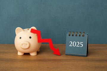 Financial Crisis Piggy Bank Savings Decline 2025 Economic Recession Downturn Decrease Budget Money Loss Investment Risk Global Financial Instability Economic Instability Financial Hardship Financial  