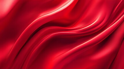 Abstract red silk texture background with flowing, wavy patterns and smooth gradients. Luxury design, red elegance, abstract background