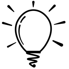 Light bulb doodle glowing with creative energy in hand-drawn style on white background, symbolizing innovation, brainstorming, and startup ideas