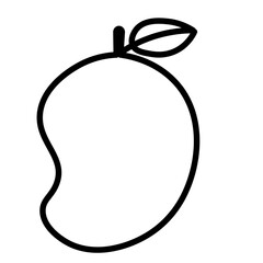 Mango doodle illustration with single line art style on white background, minimalist tropical fruit design for logos, packaging, and summer branding