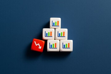 Financial Market Decline Graph Chart Cubes Business Risk Investment Strategy Failure Recession Economic Crisis Downward Trend Negative Growth Low Performance Bad News White Cubes Red Cube Blue        