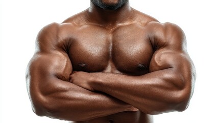 Fototapeta premium Strong Muscular Man with Crossed Arms on a White Background