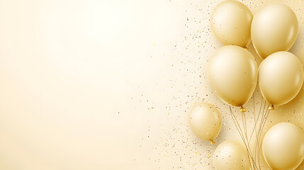 Pastel birthday celebration with balloons and confetti soft butter yellow party background