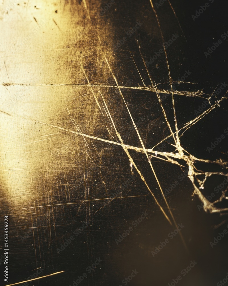 Poster abstract texture of scratched golden surface with cracks and light effects for background use
