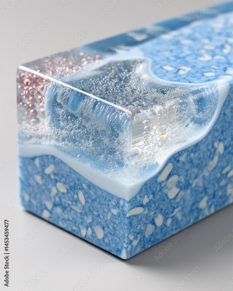 Aufkleber abstract blue resin block with bubbles and terrazzo texture in studio lighting