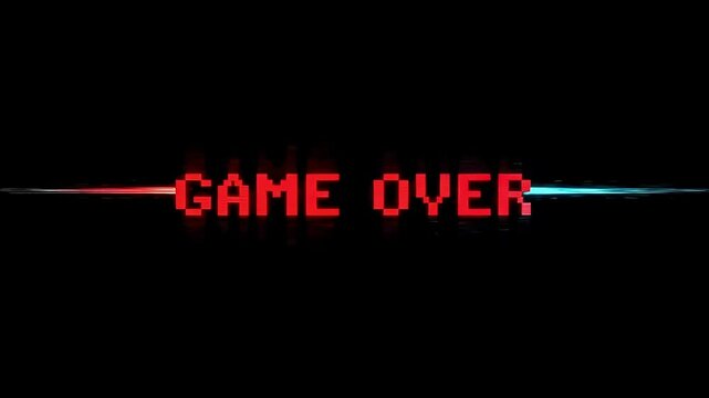 Retro Game Over Screen Pixel Art Animation  Glitch Effect