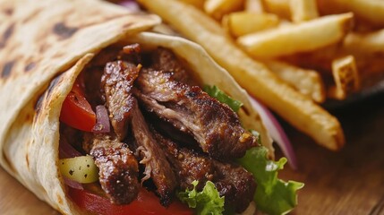 Delicious Beef Gyros with French Fries