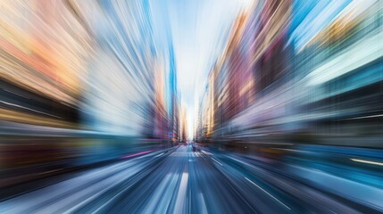Abstract city street view with motion blur and dynamic speed effect.