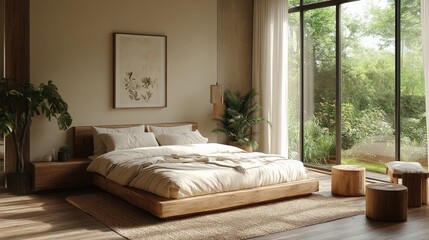 Serene Bedroom Retreat with Natural Light and Sustainable Design Elements