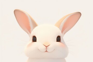 Obraz premium Cute white rabbit headshot with fluffy fur and pink cheeks and tall ears