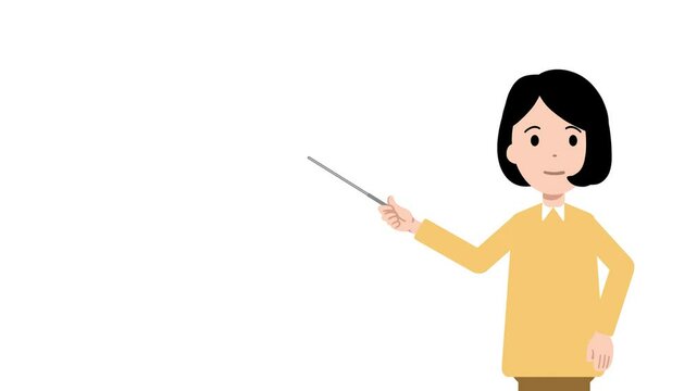 指示棒を持って説明する女性の口パクアニメーション動画