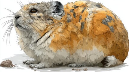 Detailed Illustration of a Colorful Pika Sitting on White Background