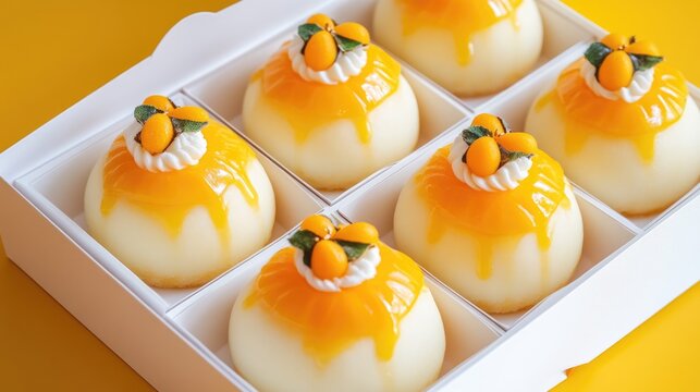 Assortment of Creamy Mango Desserts in a White Box
