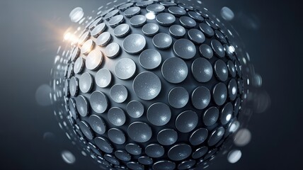 Metallic Sphere with Circular Tiles and a Glowing Light Source