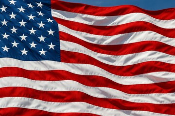 Obraz premium American Flag Waving in Wind Patriotic Symbol Red White Blue Stars Stripes National Freedom USA American Independence Day Celebration Background Texture Image hope pride power unity glory banner 