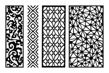 Set Of Four Abstract Black And White Vector Patterns Panels Decoration Elements