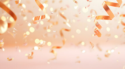 Pastel Birthday Celebration with Confetti and Balloons in a Party Background Vibrant Peach and Floaty Atmosphere