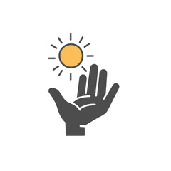 Obraz premium Hand Reaching for a Sun Symbol in Minimalist Style 