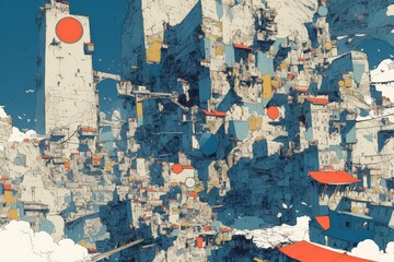 Fototapeta premium Dense city sprawls upward; an abstract array of buildings under blue skies