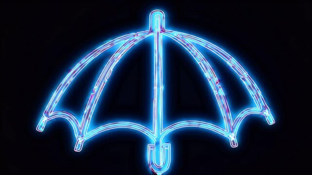 Showcase glowing neon umbrella icon pink cyan dark backdrop ideal stylish animations ather themed video graphics