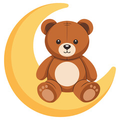 Cartoon bear napping on crescent isolated vector illustration on white background