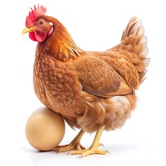 Fototapeta premium Hen and egg brown hen with egg isolated on white background