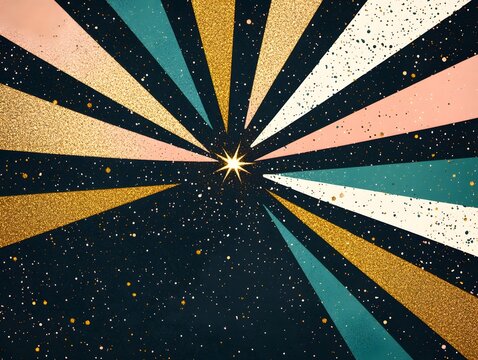 Glittering Gold and Pastel Sunburst Star Design Perfect for Festive Backgrounds or Holiday Cards