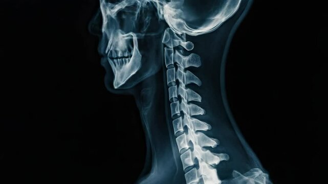X-rays of the human cervical spine, revealing spinal alignment and anatomical structures