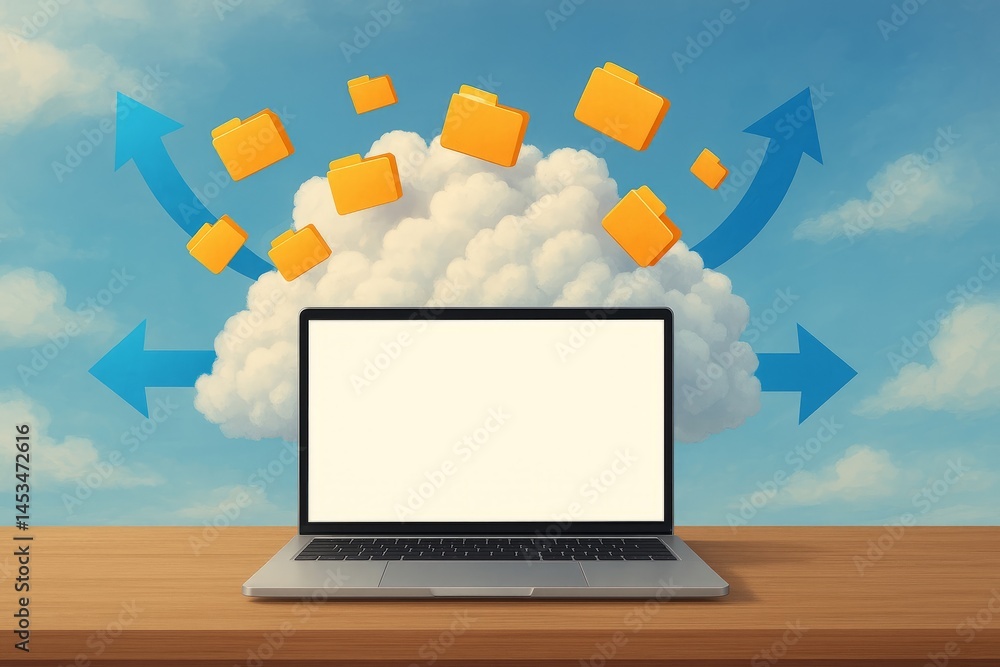 Fototapete cloud computing data storage laptop digital technology modern business network internet information 