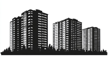 Fototapeta premium Urban Silhouettes - Cityscape Buildings - Evening Scene - Stock Photo