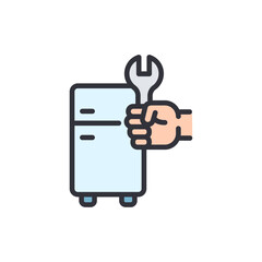 Fridge repair colored icons, minimalist vector illustration ,simple transparent graphic element .Isolated on white background