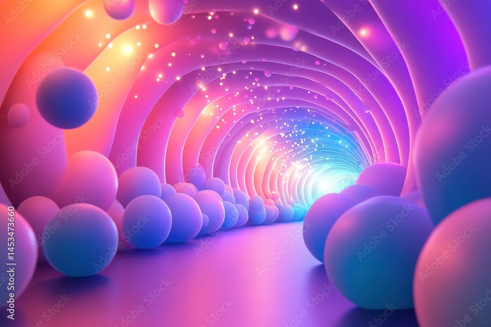 Poster pastel glow tunnel with luminous blobs creating an immersive surreal atmosphere, 3d pastel glow tunn