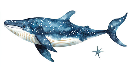 marine animals and shells watercolor whale shark orca narwhal stingray manatee seahorse fish starfish ocean sea life set 