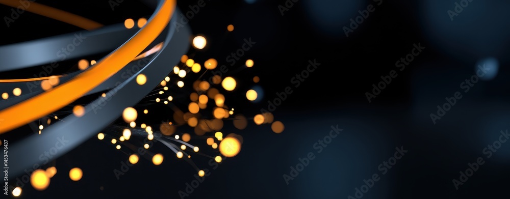 Poster abstract cosmic awakening with spiraling lines and vibrant dots signifying enlightenment and transfo