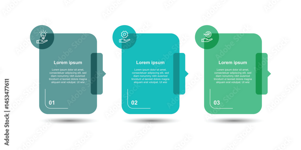 Poster 3 step infographic template. Banner presentation with icons and columns. Vector illustration suitable for business information and web graphic design.