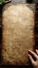 Aged paper sheet with floral corner designs ready for writing or drawing  Distressed texture adds antique charm