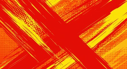 Abstract Painting with Red and Yellow Brush Strokes