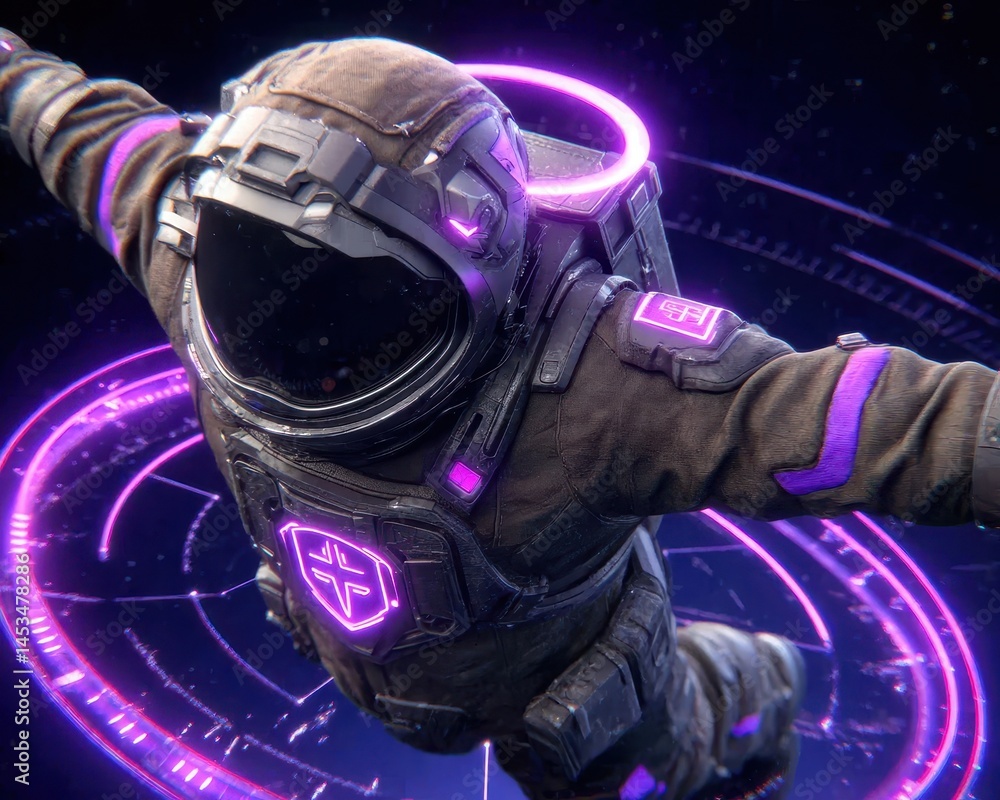 Poster cosmic awakening of enlightenment in space: a futuristic astronaut journeying through the boundless 