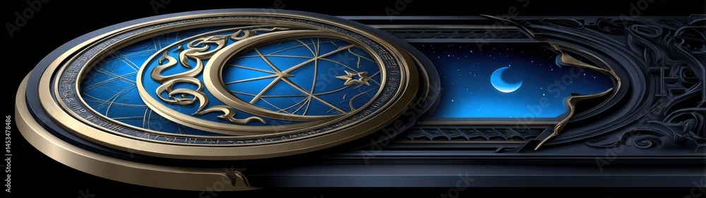 Poster intricate cosmic design featuring celestial elements, symbolizing enlightenment and awakening in a r