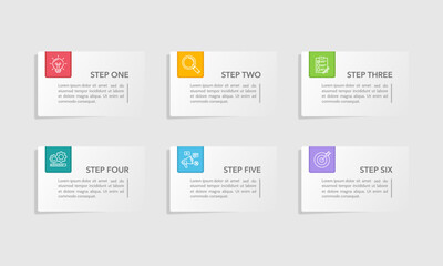 6 Options colorful infographic banner design template. Presentation, Label, Information and Plan. Vector illustration.