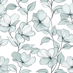 Delicate, light teal floral pattern design on a white background.