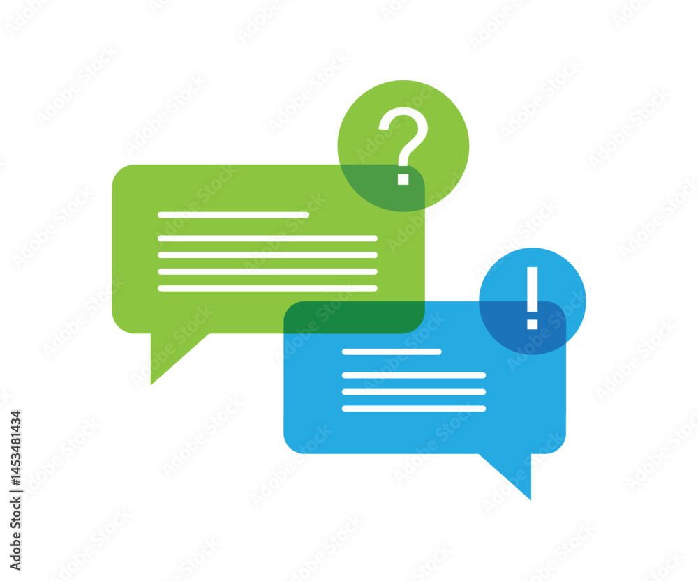 Poster design speech bubble icon. answer and question. communication symbol with blue and green colors isol