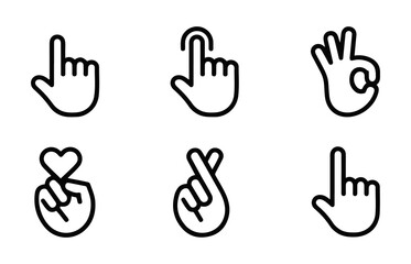 Hand Gesture Line Icons Set. Hand vector silhouette.