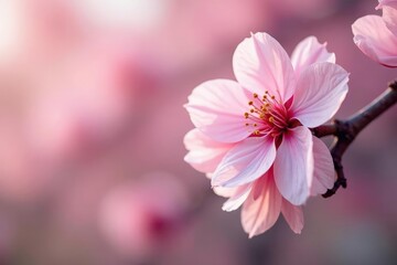 Delicate pink cherry blossoms, full bloom, soft petals , surface, fabric, cherry