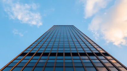 Obraz premium Tall glass building reaching towards sky, showcasing modern architecture and design