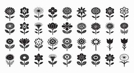 Set Of Flowers Icons. Vector Illustration