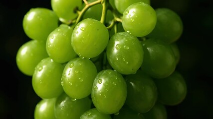 Fresh green grapes with water droplets in rotating closeup on black background - Powered by Adobe