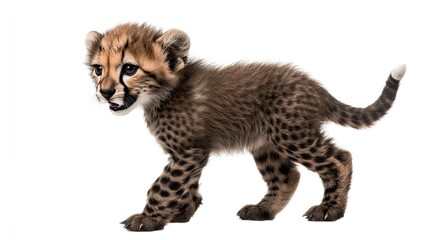Obraz premium Baby Cheetah Standing Isolated on Transparent or White Background. Adorable and Majestic Young Predator.