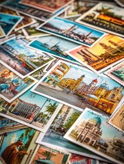 Collage of Colorful Postcards Showcasing Famous Landmarks and Cultural Scenes From Various Countries Around the World Generative AI