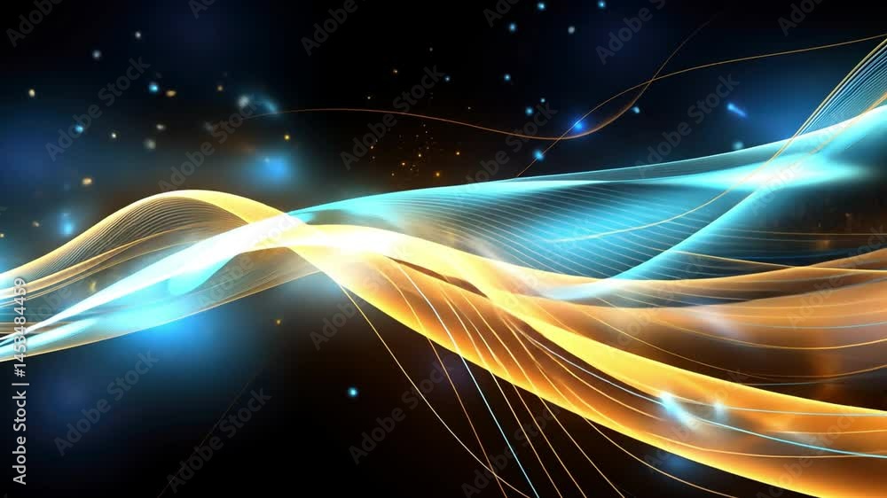 Poster abstract flow of light: a captivating visual display of flowing, luminous lines in shades of gold an